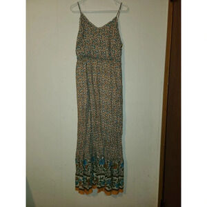 Womens Long Maxi Dress XL Floral Sleeveless Scoop Neck Spaghetti Strapped (EE)